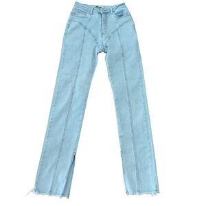 Egreis Rare Slimming Jeans Light Blue Denim Panel High Waist Ankle Slit W25 L32
